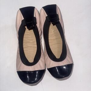 YS Yosi Samra Scarlet Beige/Black Leather Foldable Kids Ballet Flats Shoes Sz 3Y